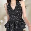 Polka Dot Halter Ruffle Vest Top V-neck Women Camisole Comfortable Sleeveless Crop Top  Streetwear
