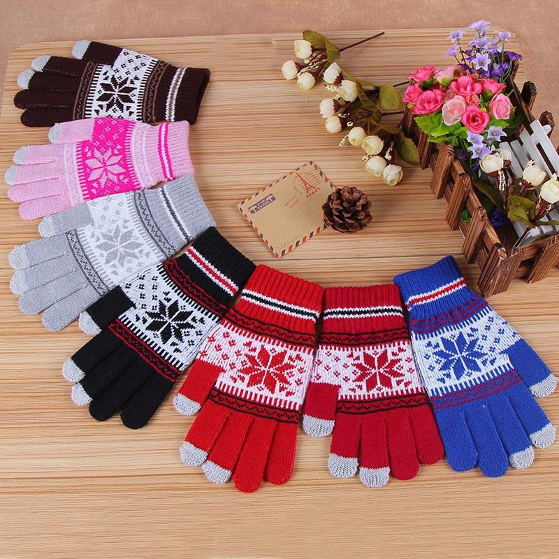 Winter Warm Knitted Gloves Fashion Snowflake Embroidery Touchscreen Gloves For Women Men New Year Gift