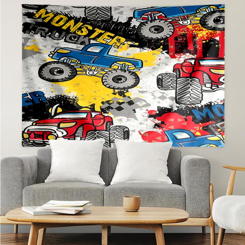 Truck Print Tapestry, Backdrop, Easy Setup, Ideal for Bedroom, Office & Living Room, with Aesthetic Wall Hanging Decor.