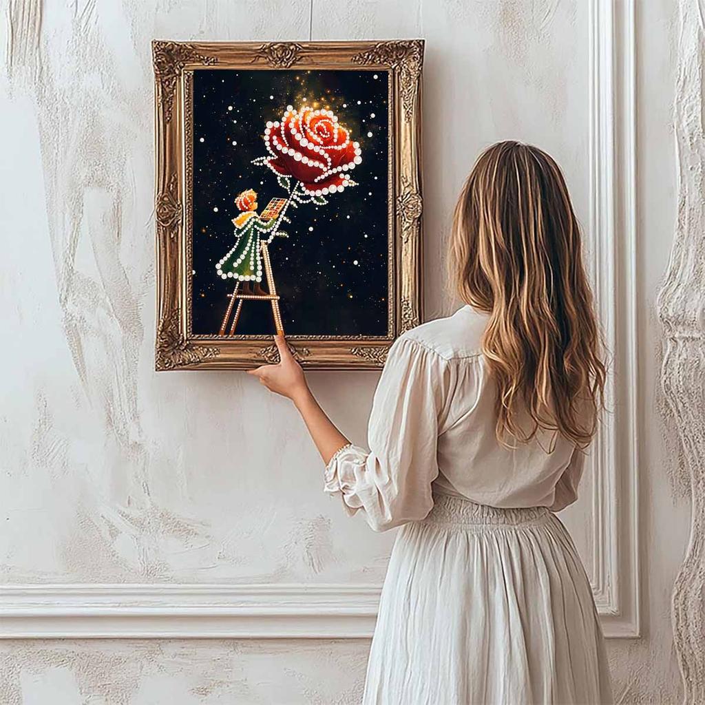 Crystal Pearl Painting 5D DIY Frame Decoration Painting Boy and Flower Home Wall Decoration Transparent Pearl Gemstone Painting Picture Art Crafts