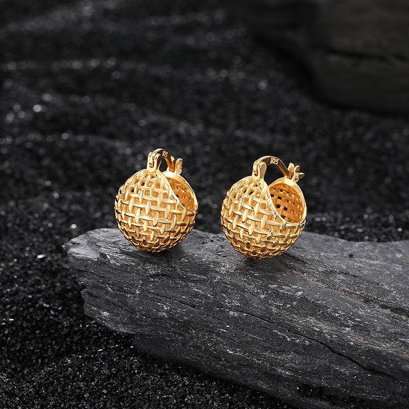 

Серьги-шарики из стерлингового серебра S925 пробы, плетеные сферические серьги Sense Texture премиум-класса, серьги-гвоздики Tide, французская легкая роскошь