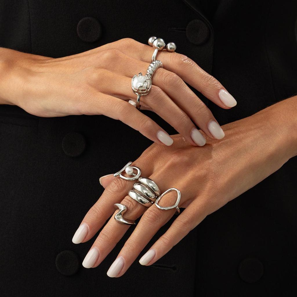 European & American Inlaid Baroque Pearl Geometric Open Ring