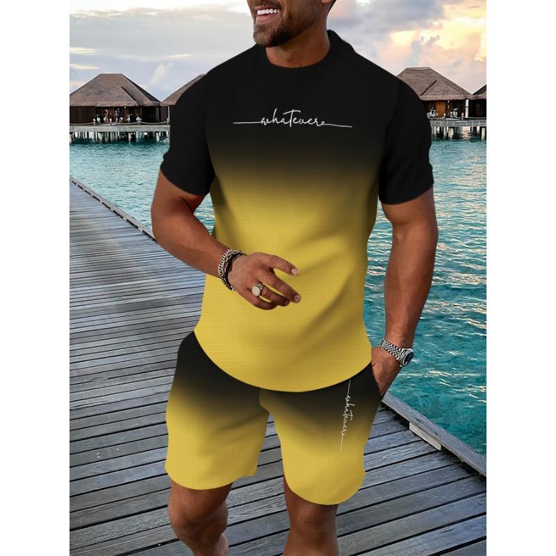 

Breathable Outdoor Casual Men s T-shirt and Five-point Pants Set, Summer 3D Printed Outfit Set S