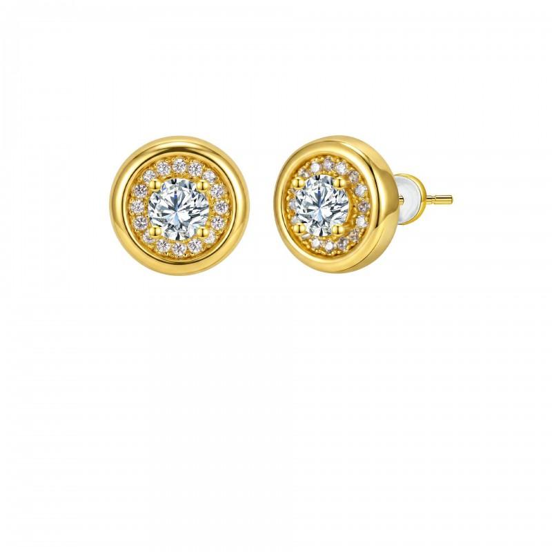 Gold Plated Geometric Stud Earrings Women With Cubic Zirconia Post Minimalist Elegant Jewelry Gold ME-103