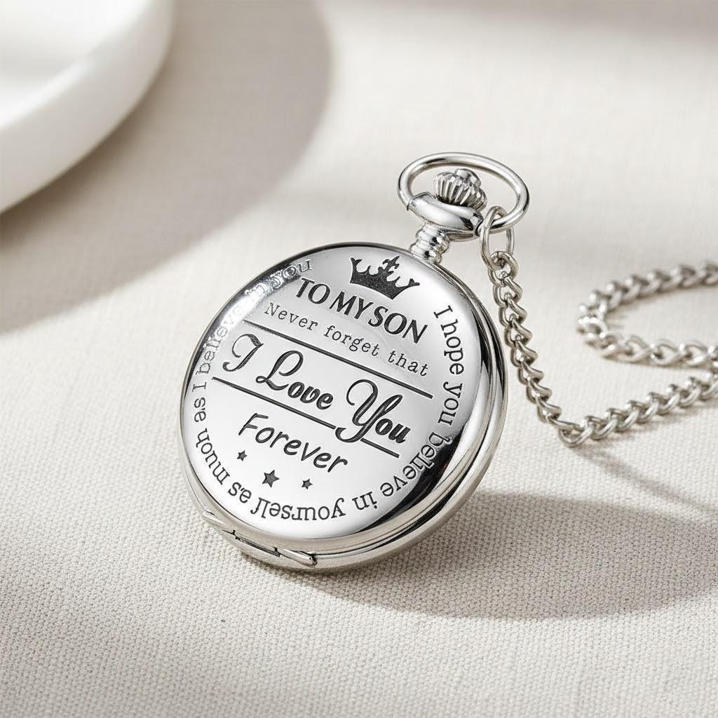 

Vintage Roman Numeral Pocket Watch for Men Chain Gift Classic Timepiece for Son Birthday Christmas Graduation срібний