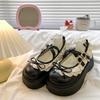 Plateau Mary Jane Schuhe für Damen 45cm Absatz Runde Zehenpartie Lolita Gothic Japanischer Koreanischer Stil PU-Leder Schwarz Braun