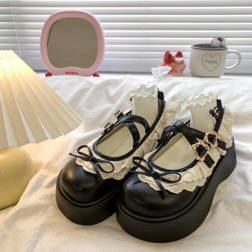 Plateau Mary Jane Schuhe für Damen 45cm Absatz Runde Zehenpartie Lolita Gothic Japanischer Koreanischer Stil PU-Leder Schwarz Braun