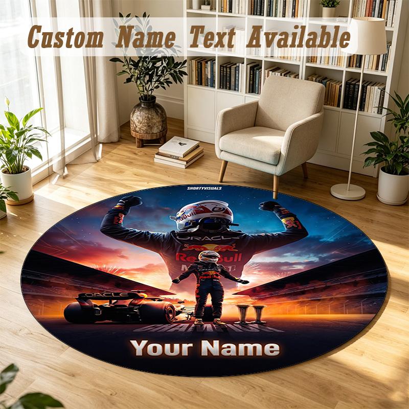 Round Rug Custom NameMax Verstappen Pattern Non Slip Carpet Home Floor Decor