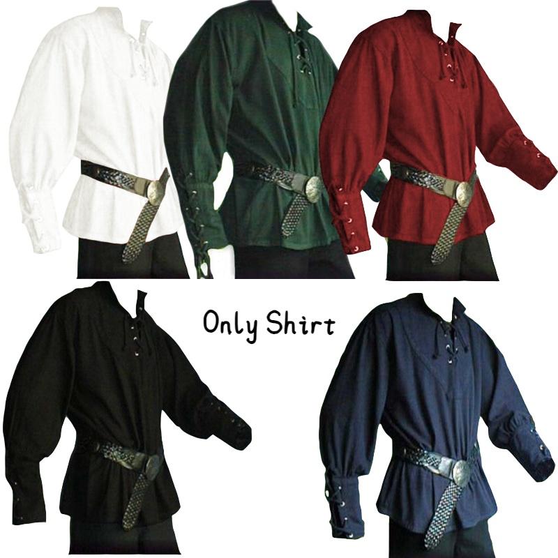 Europäische und Amerikanische Mittelalterkleidung Für Männer Retro Locker Sitzendes Oberteil Mit Stehkragen Und Bindegürtel