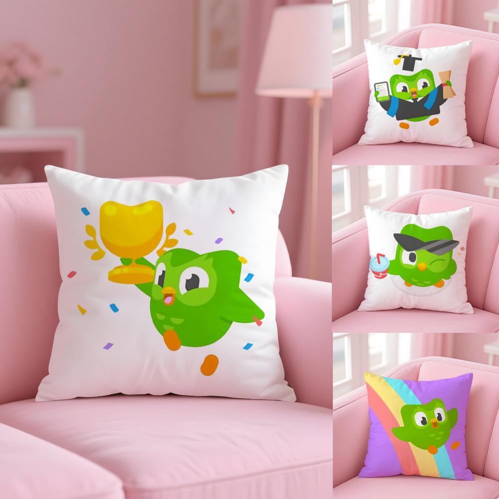 Cute D-Duolingos Cushion Cover Soft Short Plush Double-Sided Printing Home Decor Machine Washable Pillow Case Gift