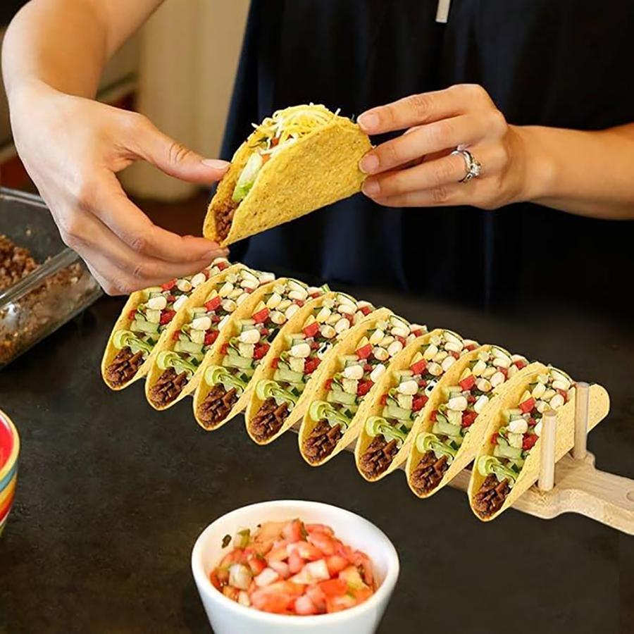 Bambus Taco Halter Jeder Taco Ständer fasst 8 Tacos Mehrzweck Lebensmittelständer Taco Ständer für harte Schalen für Küche Charcuterie Tortillas
