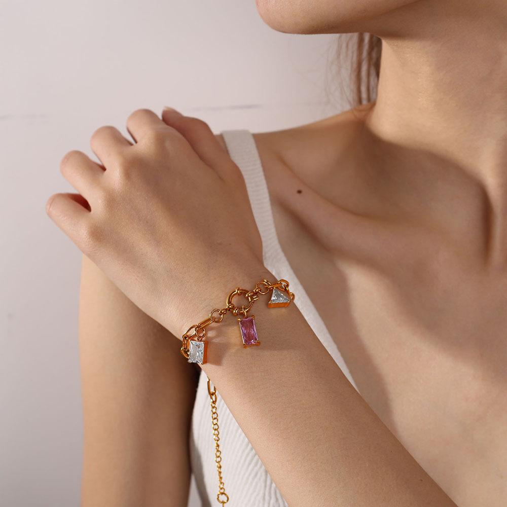 Yori 2Pcs Stainless Steel Gold PVD Plated Cubic Zirconia Pendant for DIY Necklace Bracelet Earring Jewelry Making Accessories