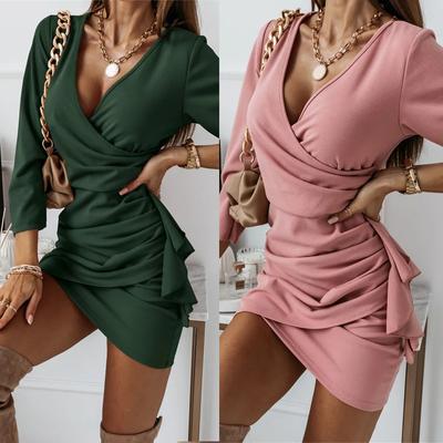Fall Women Fashion Long Sleeve Lace UP Slim Pavkage Hip Dress Plus Size