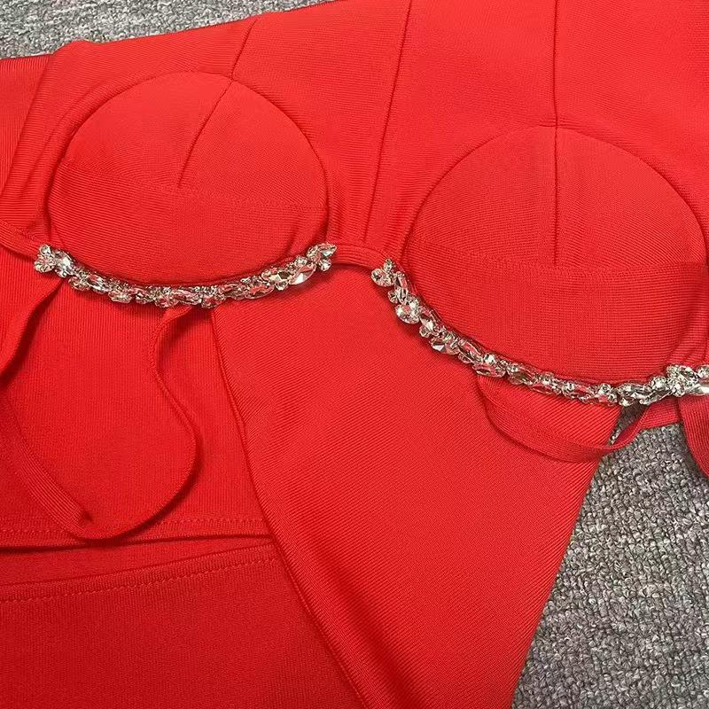 Elegant Thai Strappy Rhinestone Slit Bandage Evening Gown