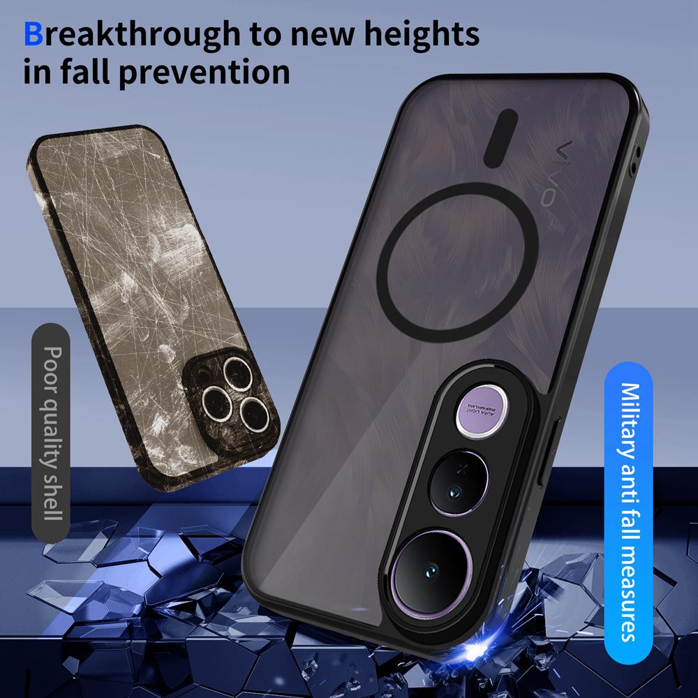 KEYSION Magnetic Phone Case for VIVO V50 Lite Silicone+PC Matte Translucent Clear Shockproof Back Cover for VIVO V50 Lite 5G