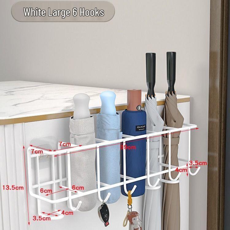 Wall-Mounted Umbrella Rack with Hooks for Entrance Doorway