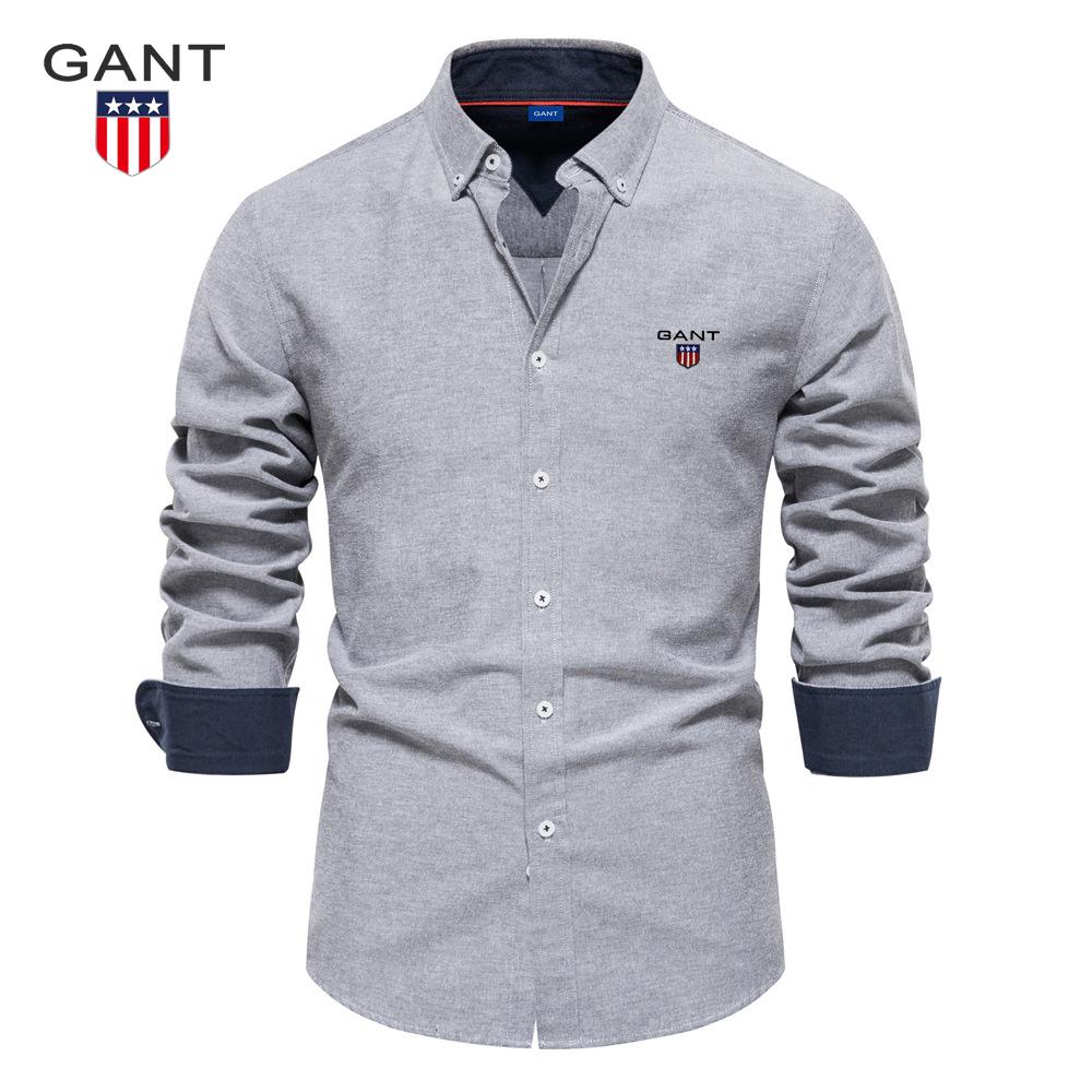 Gant 2025 Autumn Embroidery New Slim Fit Shirt Men's Casual Versatile Fashion Solid Color Long Sleeved Top