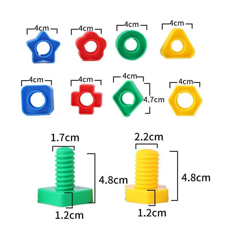5Set Schraube Bausteine Kunststoff Einsatz Blöcke Mutter Form Spielzeug für Kinder Pädagogisches Spielzeug Montessori Maßstab Modelle Geschenk