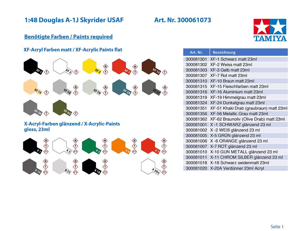 Tamiya Masterpiece Series US Air Force Douglas Skyraider Plastic Model 61073 1/48 No.73 A-1J