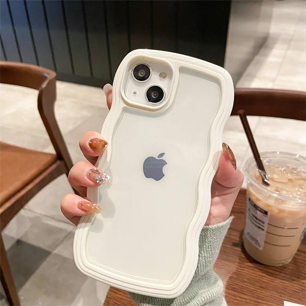 Fashion Cute Transparent Wave Phone Case For iPhone 14 Case For iPhone 11 12 13 14 Pro Max XR XS Max X 7 8 14 Plus Clear Cover