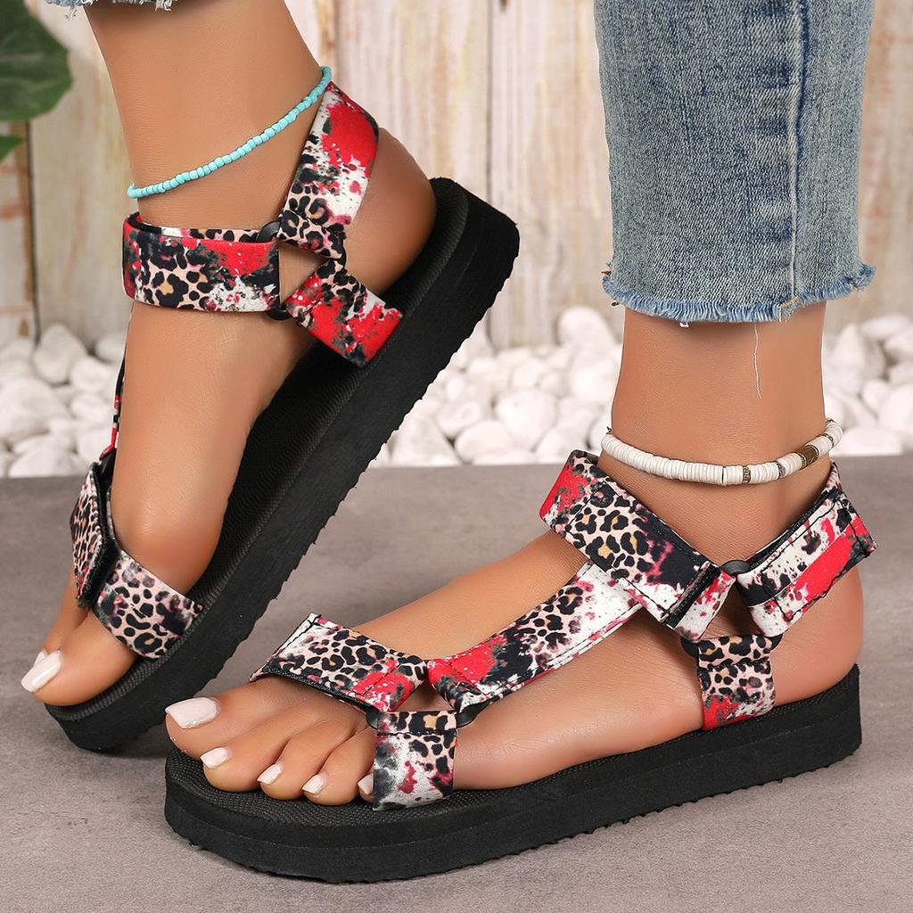 Large Size Sandals  Summer New Thick-soled Color Matching Velcro European and American Famous Style Beach Sandals Women