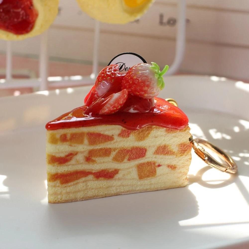 Simulation Food Shape Strawberry Mille-Crêpe Cake Keychain Stress Relief Stress Toy Birthday Gift D