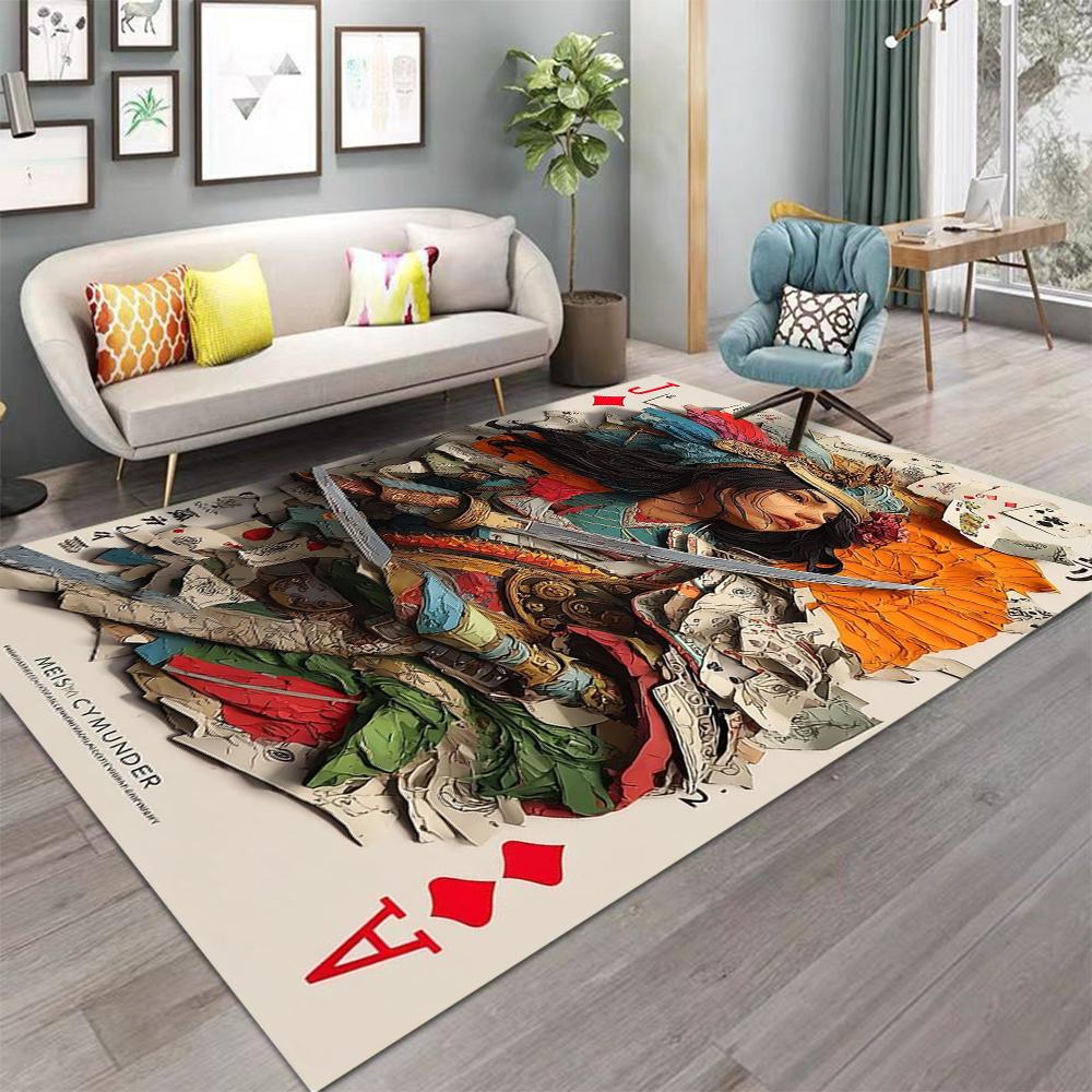 Joker Theme Playing Card Carpet Multi Color Suit Design Large Non Slip Rug for Poker Game Room Home Decor Mat
