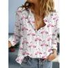 European and American 1D Digital Printing Stand-up Collar Long-sleeved Shirt Women's Loose Hawaiian Style Vacation Casual Top Trend