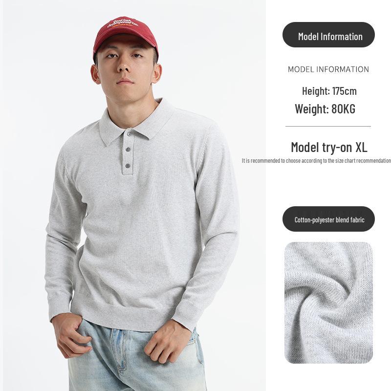 Herbst Winter High-End Herren Poloshirt Pullover mit Kragen - Mittelalter Business Stil, Warme Strickware mit langen Ärmeln.