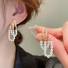 Retro Double Layer Pearl Tassel Stud Earrings - Real Gold Plated Fashion for Women