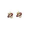 S Silver Needle Red Surround Concentric Knot Earrings Light Luxury Niche Design Sense Flash Diamond Earrings Exquisite Small Earrings