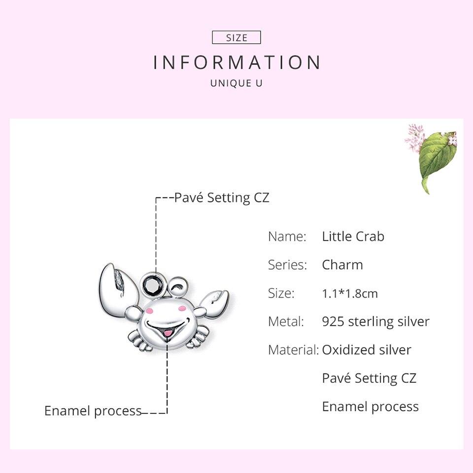 Bamoer 925 Sterling Silver Little Crab Charm for Original Silver Bracelet or Bangle DIY Jewelry