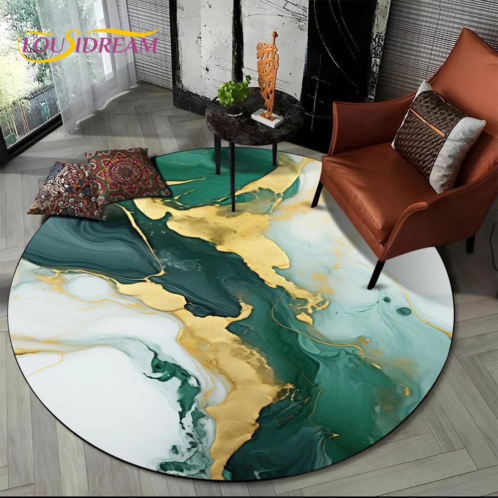 3D Colour Luxurious Marble Green Blue Gold Round Carpet Rug for Living Room Bedroom Child Chair Decor,Pet Area Rug Non slip Mat
