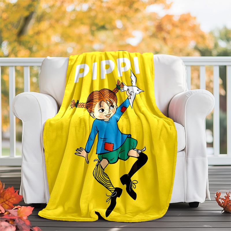 1pc Pippi Longstocking2 Theme Soft Flannel Throw Blanket - Digital Print, Polyester, Cozy for All Seasons, Perfect for Outdoor, and Travel