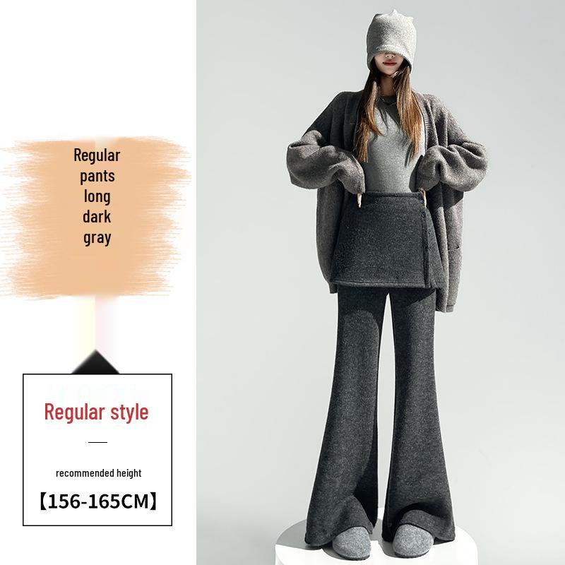 

2025 Women’s High-Waist Micro-Flare Wool Pants with Velvet - Autumn/Winter Medium