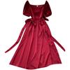 Gentle wind French first love dress summer dress new strap bow waist temperament swinging A-shaped skirt