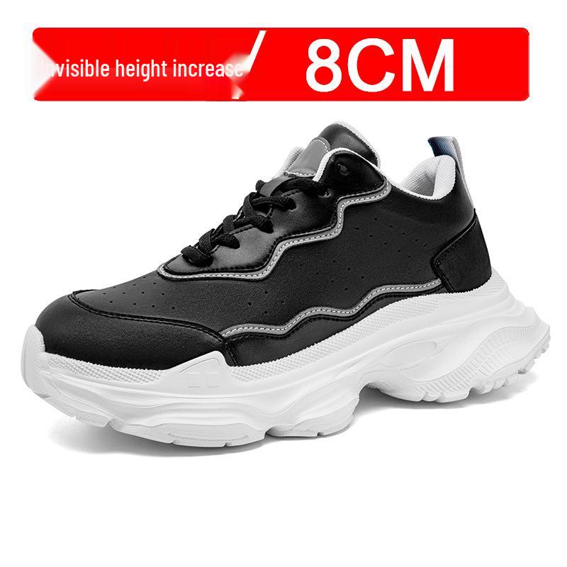 Men s Trendy White Invisible 8CM Height-Increasing Dad Shoes - Breathable, Thick Sole Casual Sneakers 36