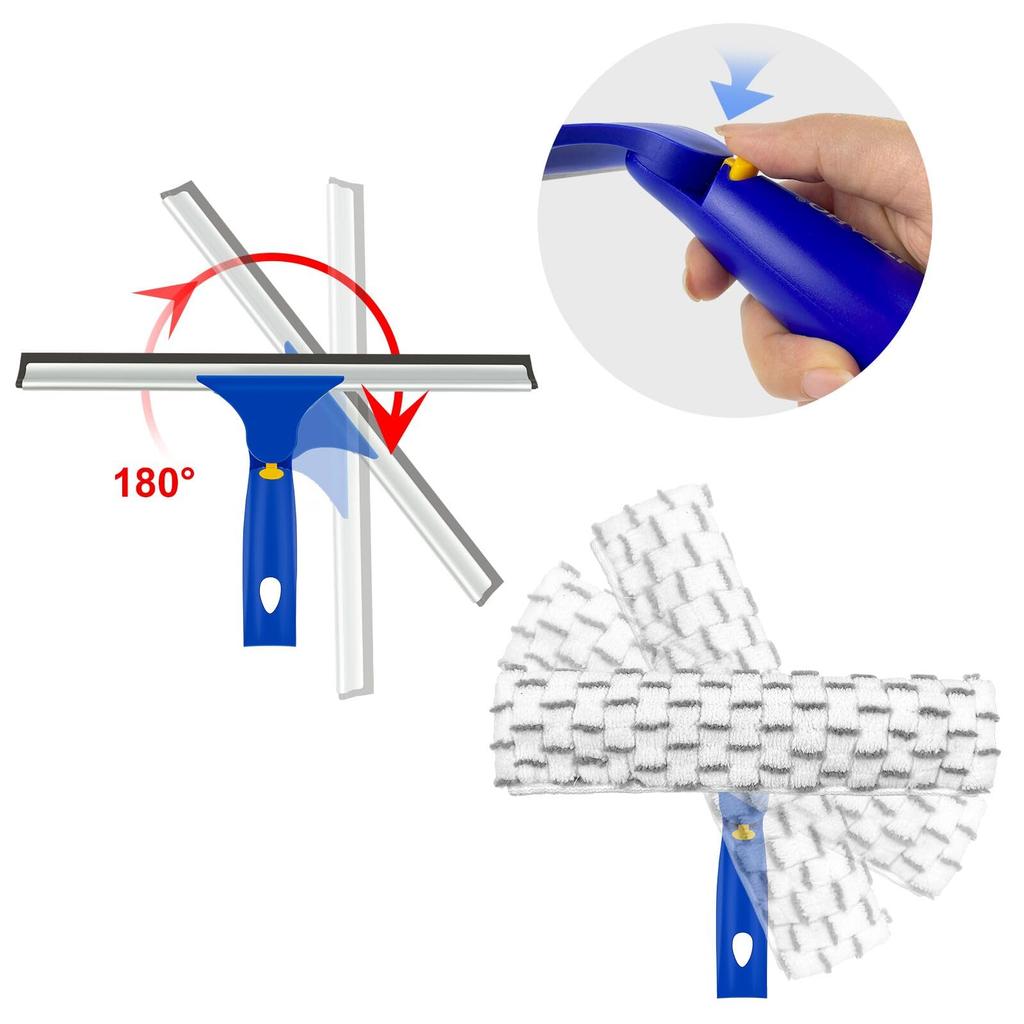 ITTAHO Window Glass Window Window Adjustable Extension Pole Condensation Glass Bathroom Window Cleaning Water Drain Microfiber Scrubber 2 Pieces