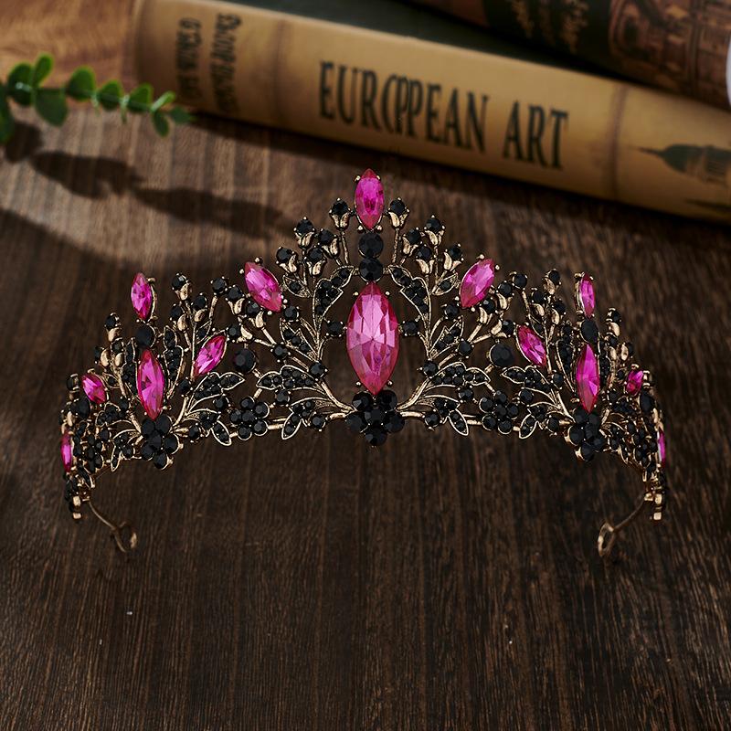 Colorful Rhinestone Bride's Crown Retro Style  Golden Wedding Design  Alloy Crown Headwear  Dress Accessories