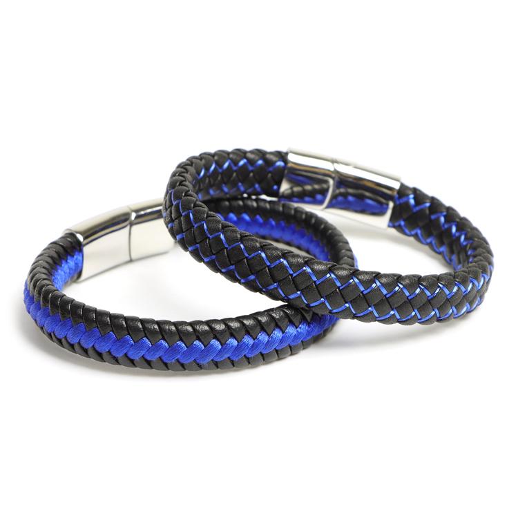 European Men Fashion Black Blue Leather Braided Bracelet Magnetic Clasp Charm Bangles Bracelet