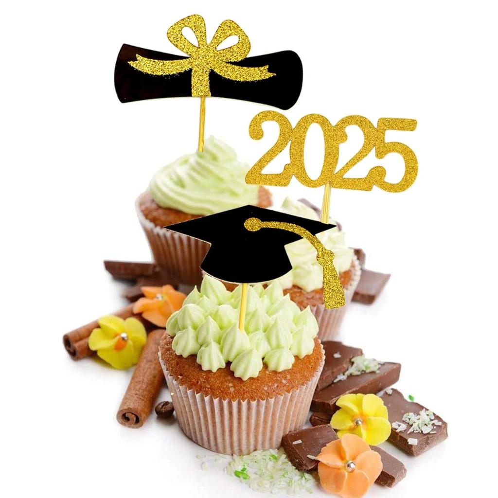 2025 Graduation Cupcake Toppers, Food/Appetizer Picks For Graduation Party Mini Cake Decorations, Diploma, 2025, Grad Cap