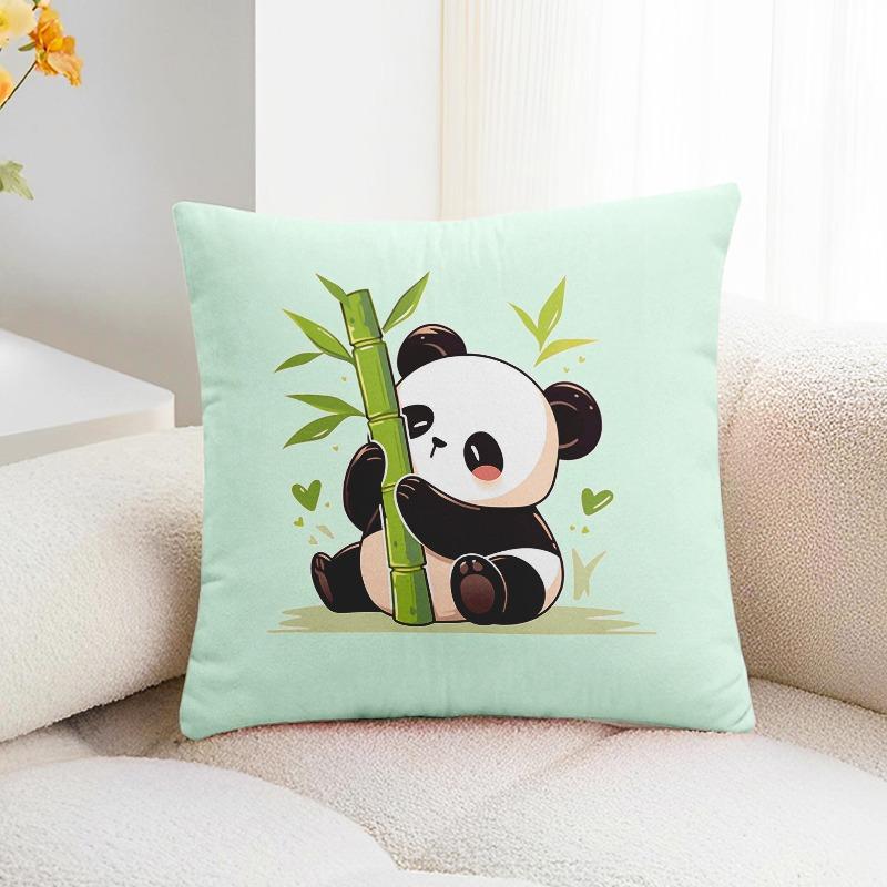 Bamboo Panda Print Decorative Pillowcase Bedroom Living Room Square Cushion Pillowcase