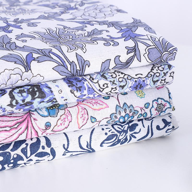 Floral Linen-Style Cotton Fabric for Clothes, Lining, Sofa, Tablecloth, Curtain, and Pillowcase