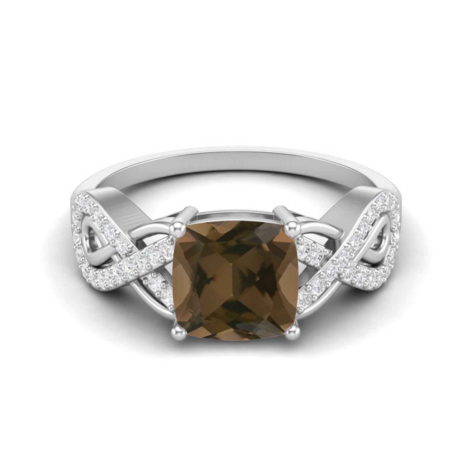 1.86 Ctw Cushion Smoky Quartz 925 Sterling Silver Twisted Shank Women Wedding Ring 6