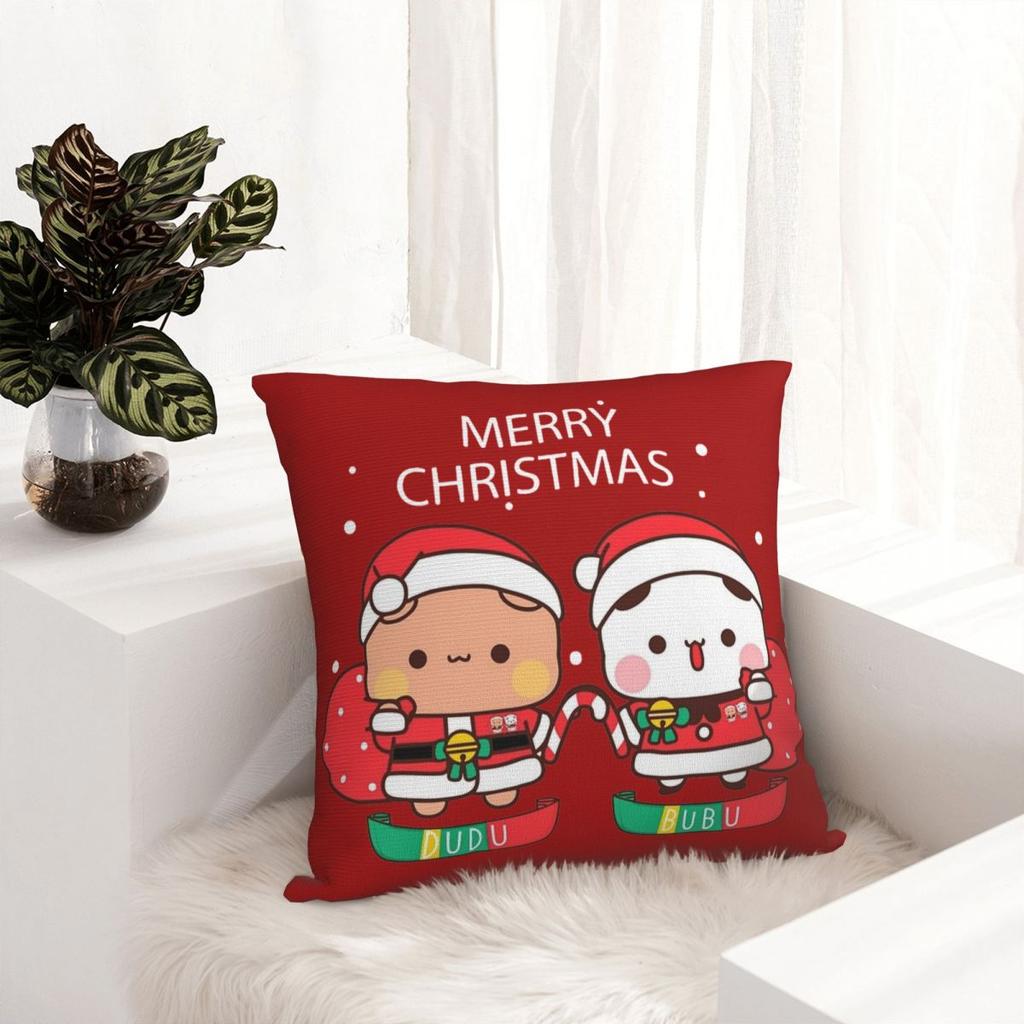 Bubu Dudu Xmas Merry Christmas Pillowcase Soft Fabric Cushion Cover Decorative Pillow Case Cover Home Square 45X45cm