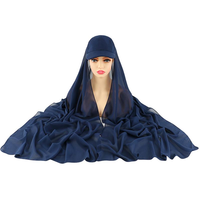 Casual Simple Chiffon Baseball Cap All-In-One Scarf Women'S Fashion Solid Color Baseball Cap Scarf Accessories Instant Hijab