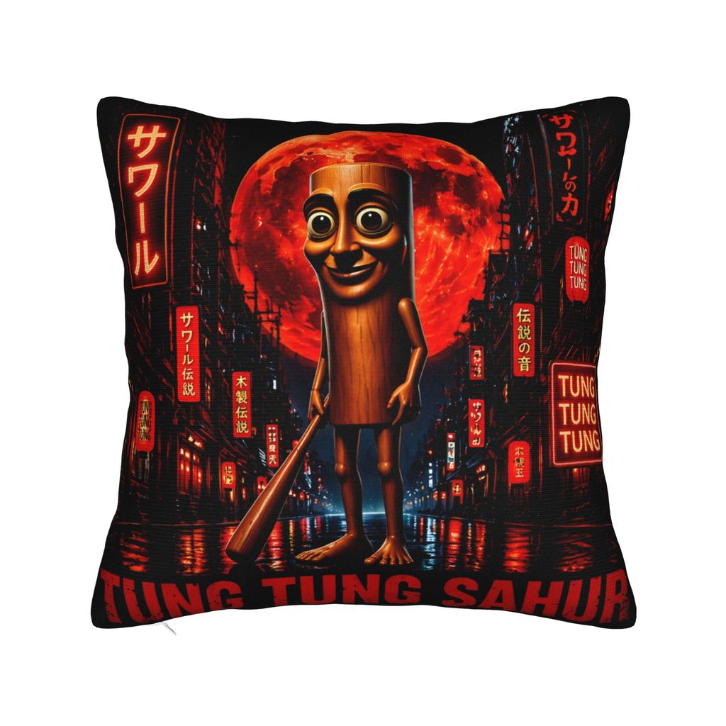 Tung Tung Tung Sahur chasing Tralalero Tralala Pillow Case Graphic Pillow Cover For Living Room Sofa Funny Pillowcases