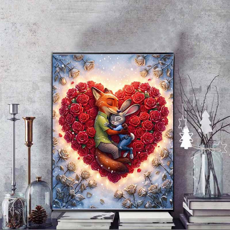 Disney Diamond Painting 5D Judy  Nick Embracing Rose Heart  Cartoon Movie Cross Stitch Embroidery Handmade Gift Home Decor