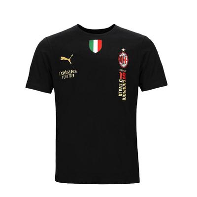 AC Milán Champion Series Serie A 19. Mistrovské Logo s Písmenem Crew Neck Krátký Rukáv Tričko Pánské Vrcholy Černá 773507-02