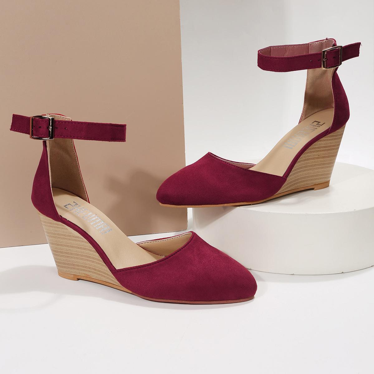Slide Women S Wedge Sandals Closed Toe Solid Suede Pointed Wedge Heel Thick Bottom Breathable Walking Sandals 36